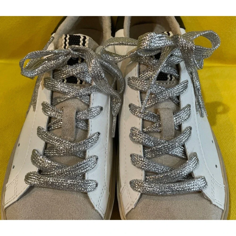 Shu Shop Ladies Reba Silver/Black Leather Sneakers Size 8